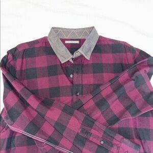 Plaid Flannel Button-Up Shirt - Black and Purple